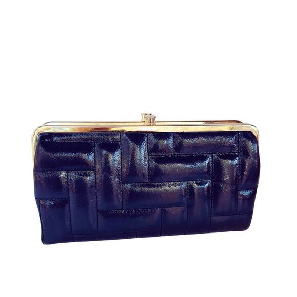 Hobo Bags Int'l Blue Quilted Genuine Patent Leather Lauren Large Wallet Clutch - Picture 7 of 8
